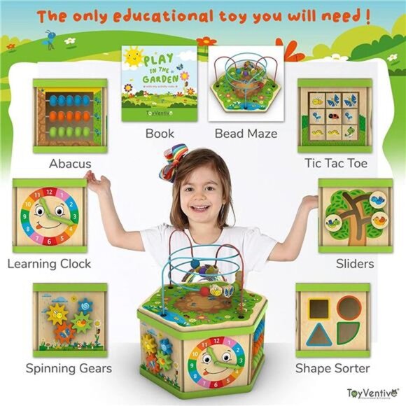 Wooden Kids Baby Activity Cube - Educational Learning Montessori Toddler Toys - Picture 3 of 6